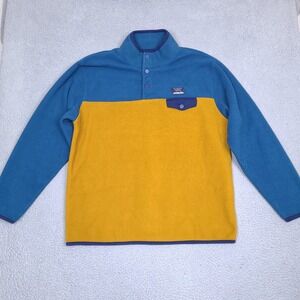 Massive Outdoor Fleece Sweater Mens XL Snap Button Pullover Gold Blue Colorblock